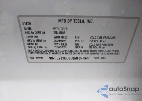 2021 Tesla Model Y Long Range Dual Motor All-Wheel Drive из США, поврежденный, VIN 5YJYGDEE8MF077944